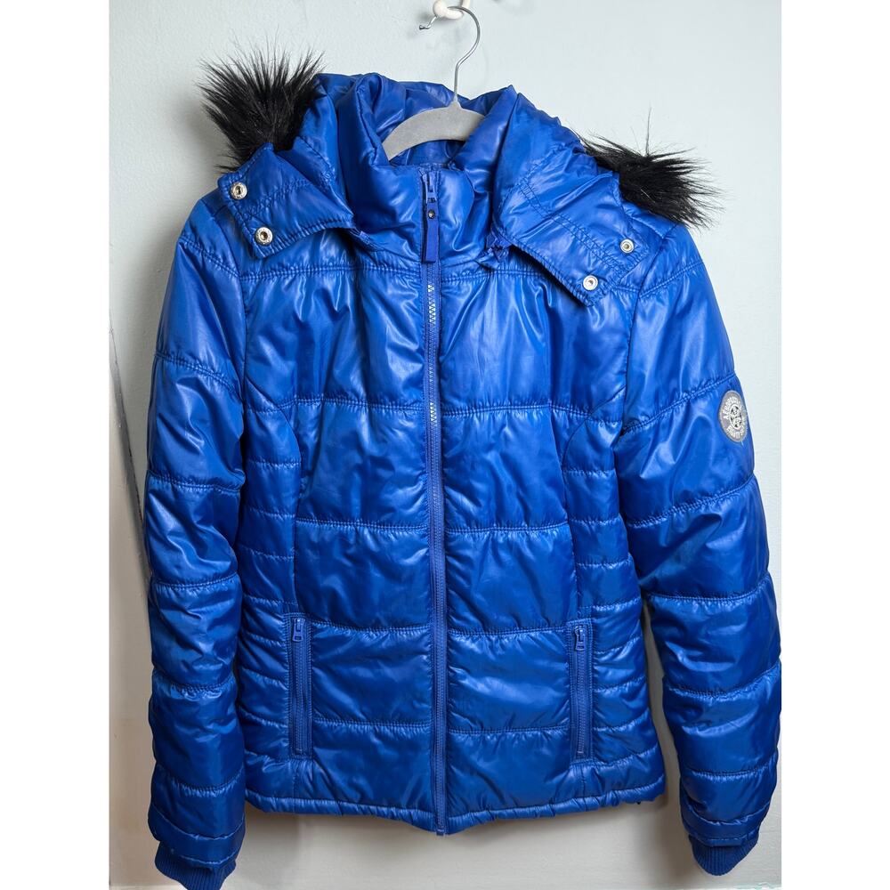 Aeropostale Shiny Fur Trim Hood Winter Puffer Y2K Cyberpunk‎ Y3K LG Ski Quilted